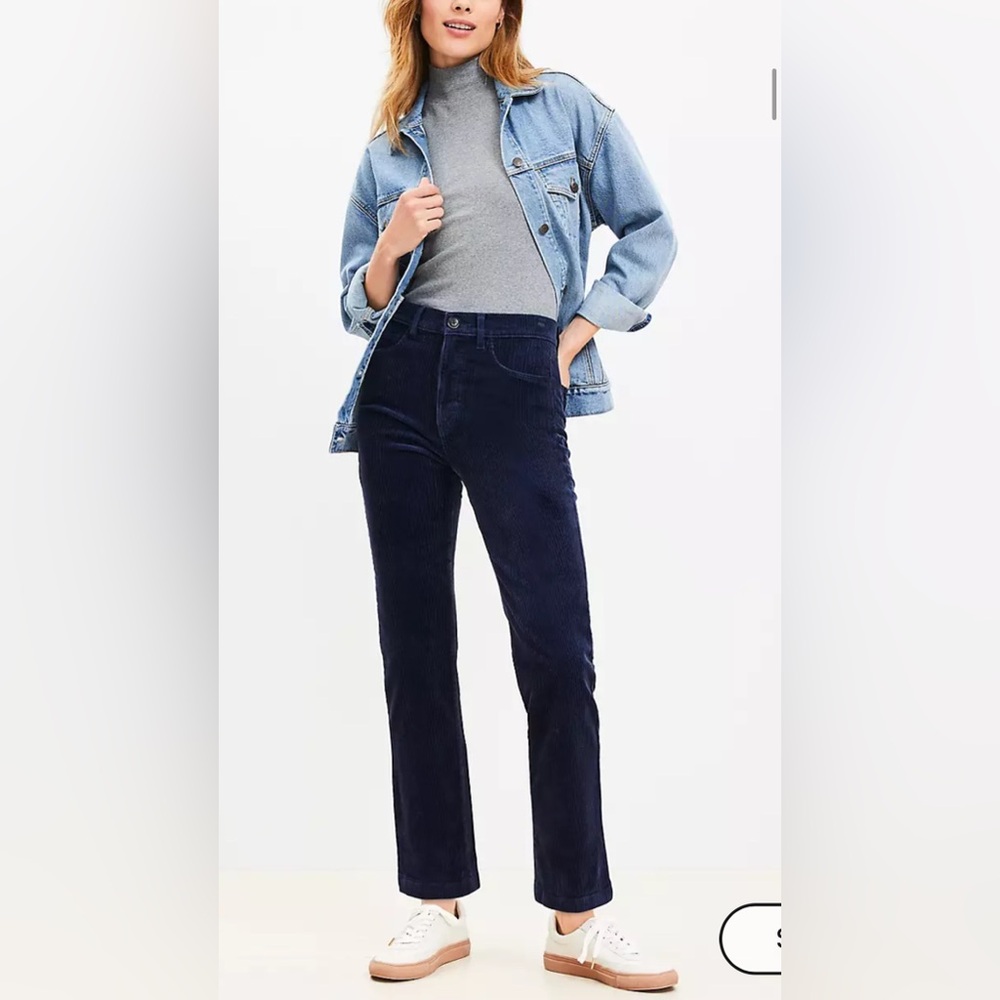 LOFT Navy Corduroy Straight-Leg Pants